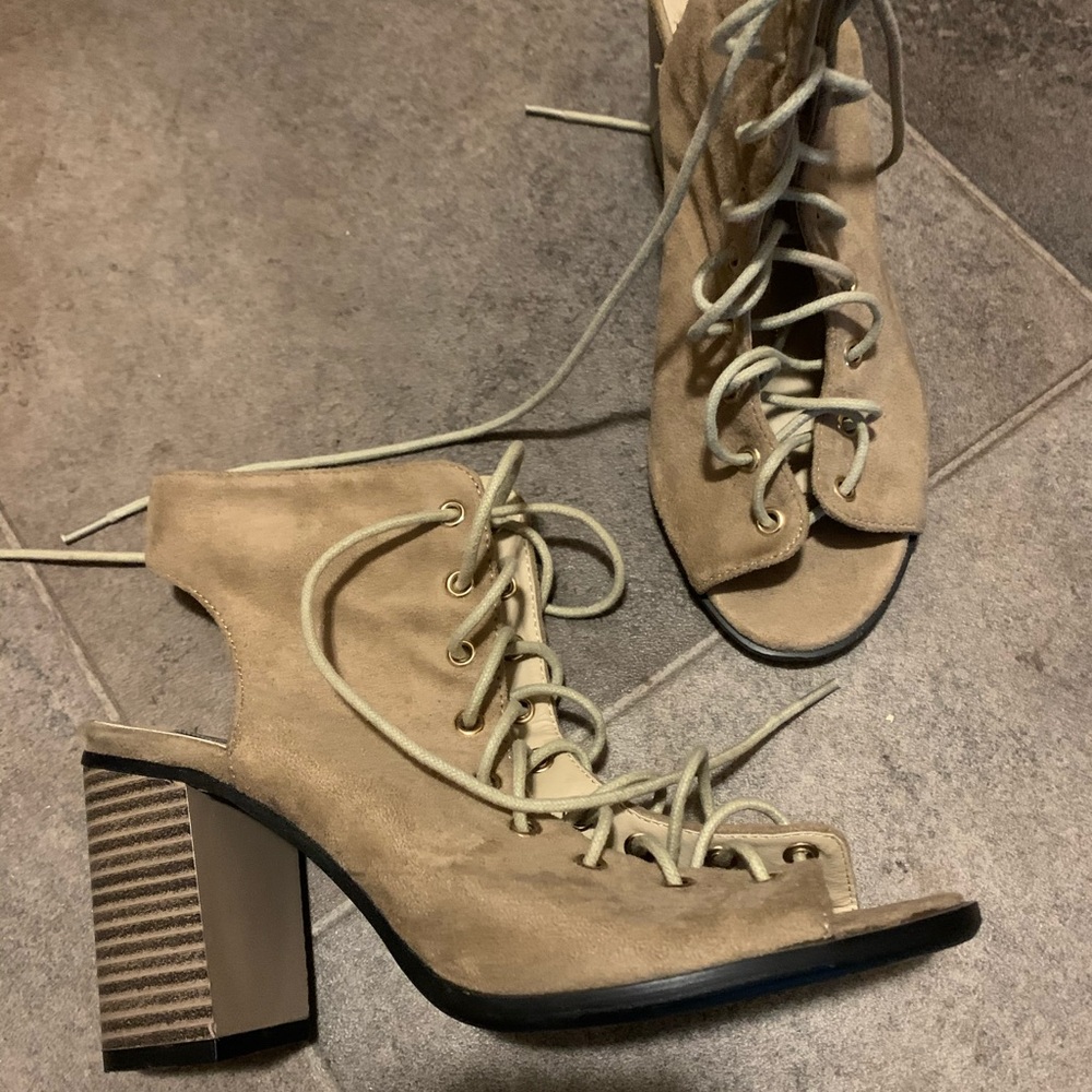Tan lace up sandals